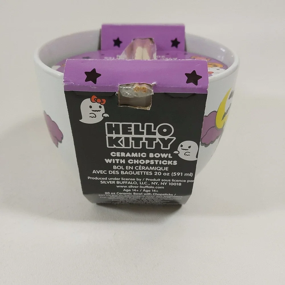 Hello Kitty‎ Ceramic bowl With Chopsticks Halloween Large New Sanrio
